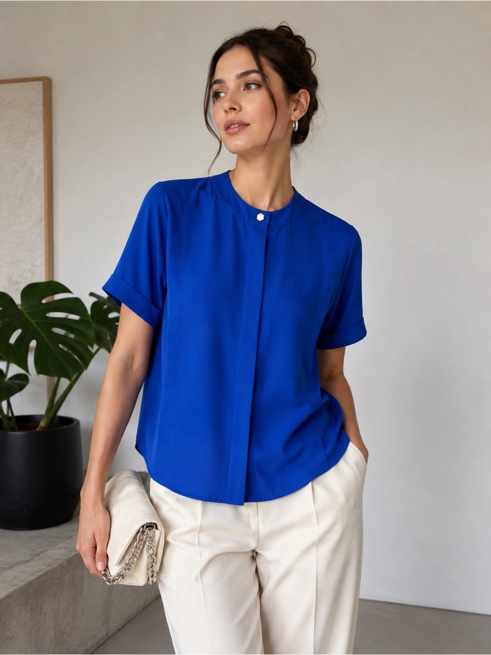 Vintage 1980s Christian Dior Chemises Cobalt Blue Blouse